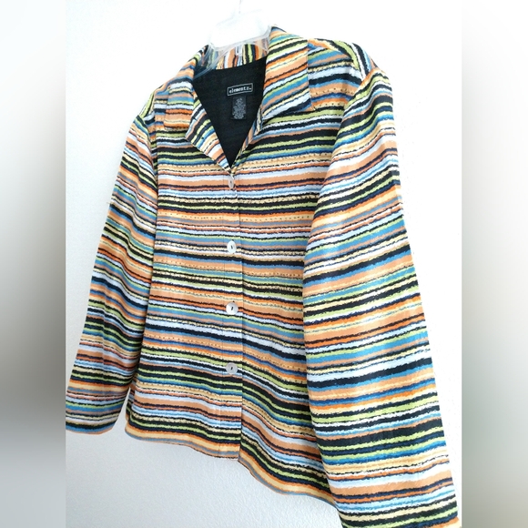 Pretty Elementz Silk Striped Shirt Jacket Multicolor Beaded Size XL Chest 44" - Picture 7 of 7